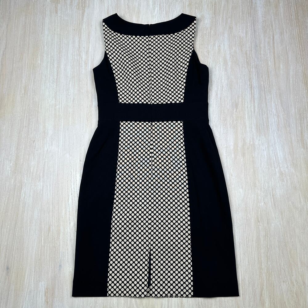 Tahari ASL Sleeveless Cream Black Lined Polkadot Career Workwear Lined Dress 6 - Picture 10 of 13